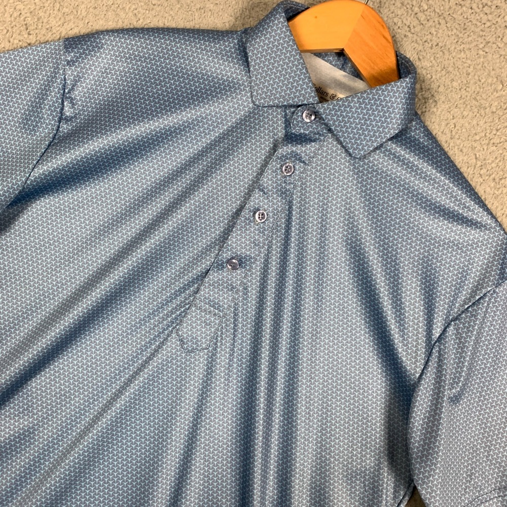 Collars & Co. Dress Collar Polo Mens Medium Blue Geometric Short Sleeve Stretch